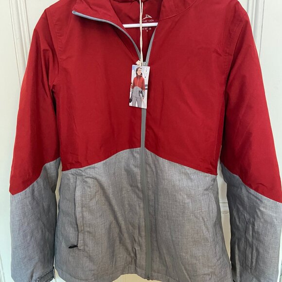 NWT Red & Gray Colorblock Zip-Up Jacket – Hooded Windbreaker w/ Pockets - Picture 2 of 8
